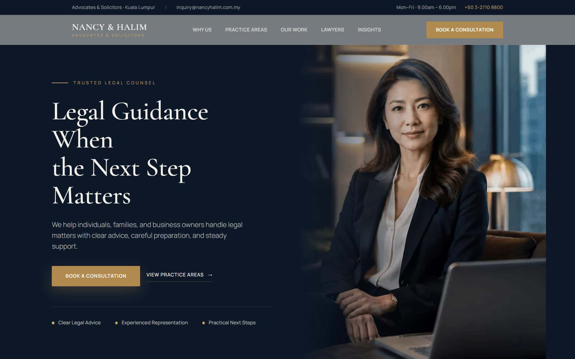 Law firm website clarity and trust example